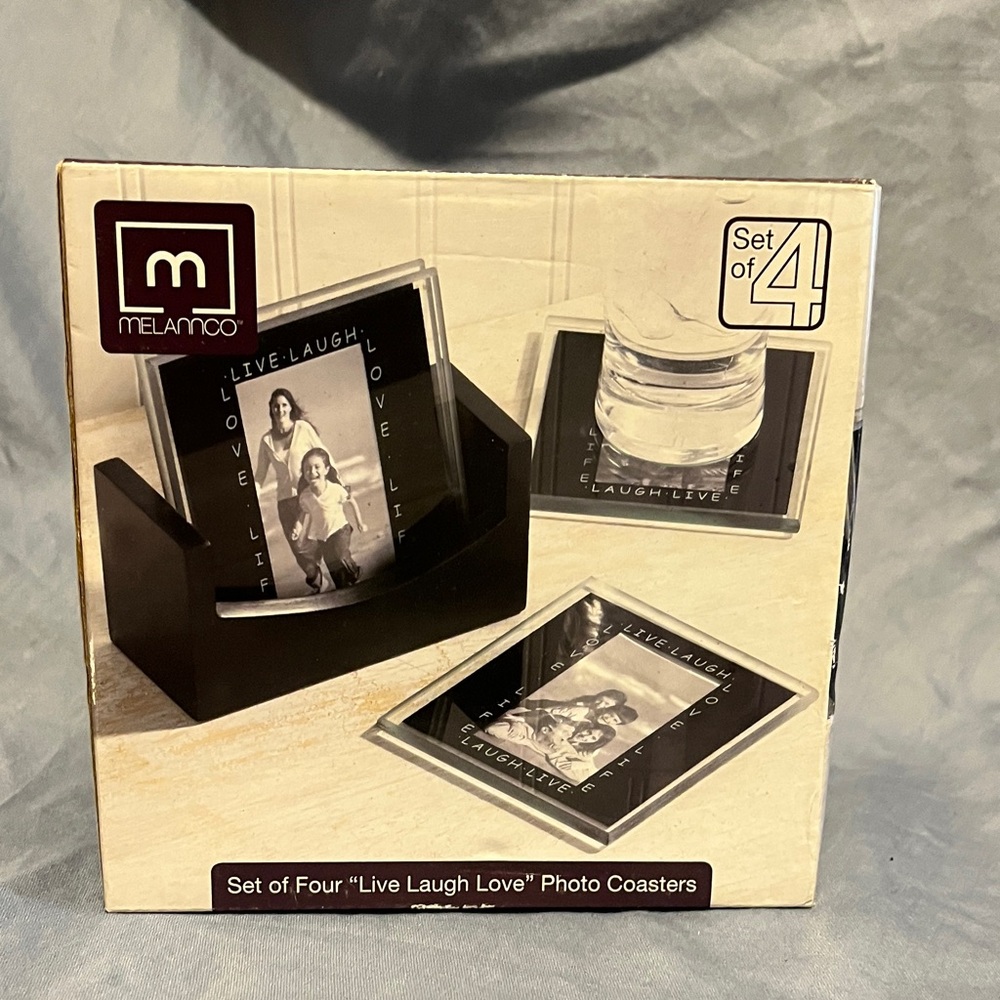 Melannco Live Laugh Love Photo Coasters Set